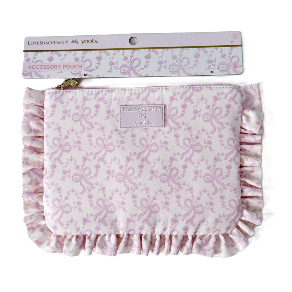 NWT LoveShackFancy x Yoobi Cream Bow Ruffle Accessory Pouch Floral